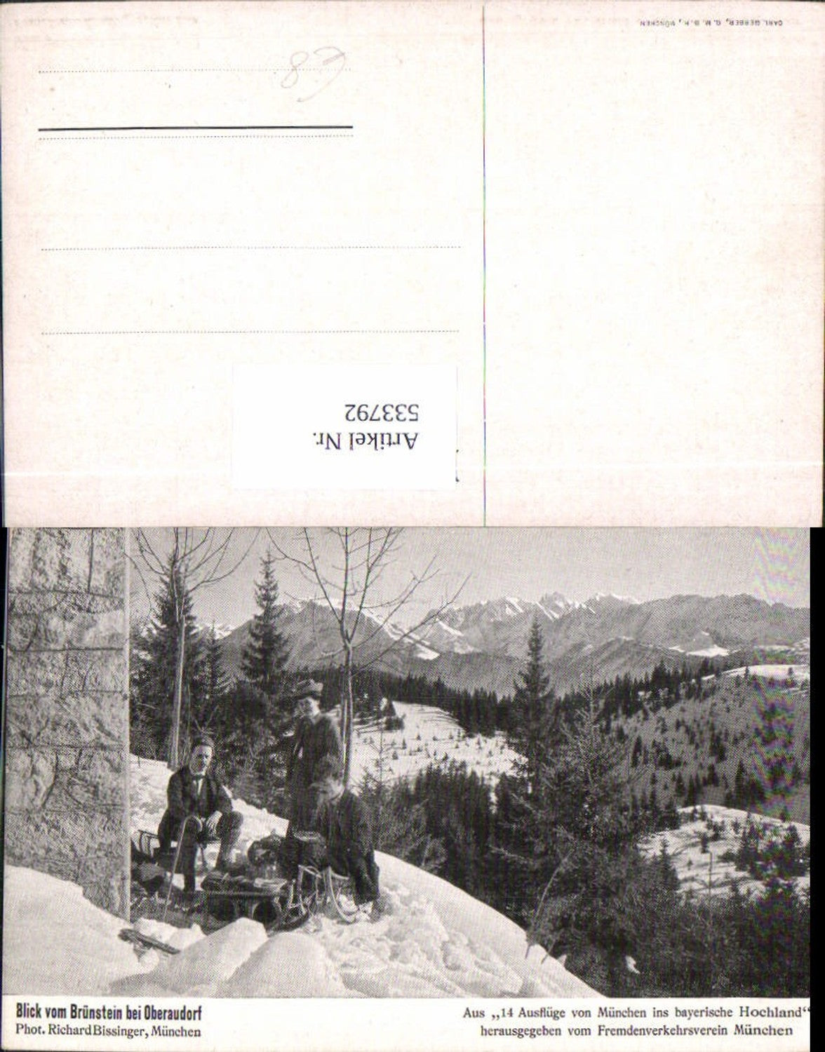 533792,seltene AK Blick vom Brünstein bei Oberaudorf Rodel Schlitten LK Rosenheim