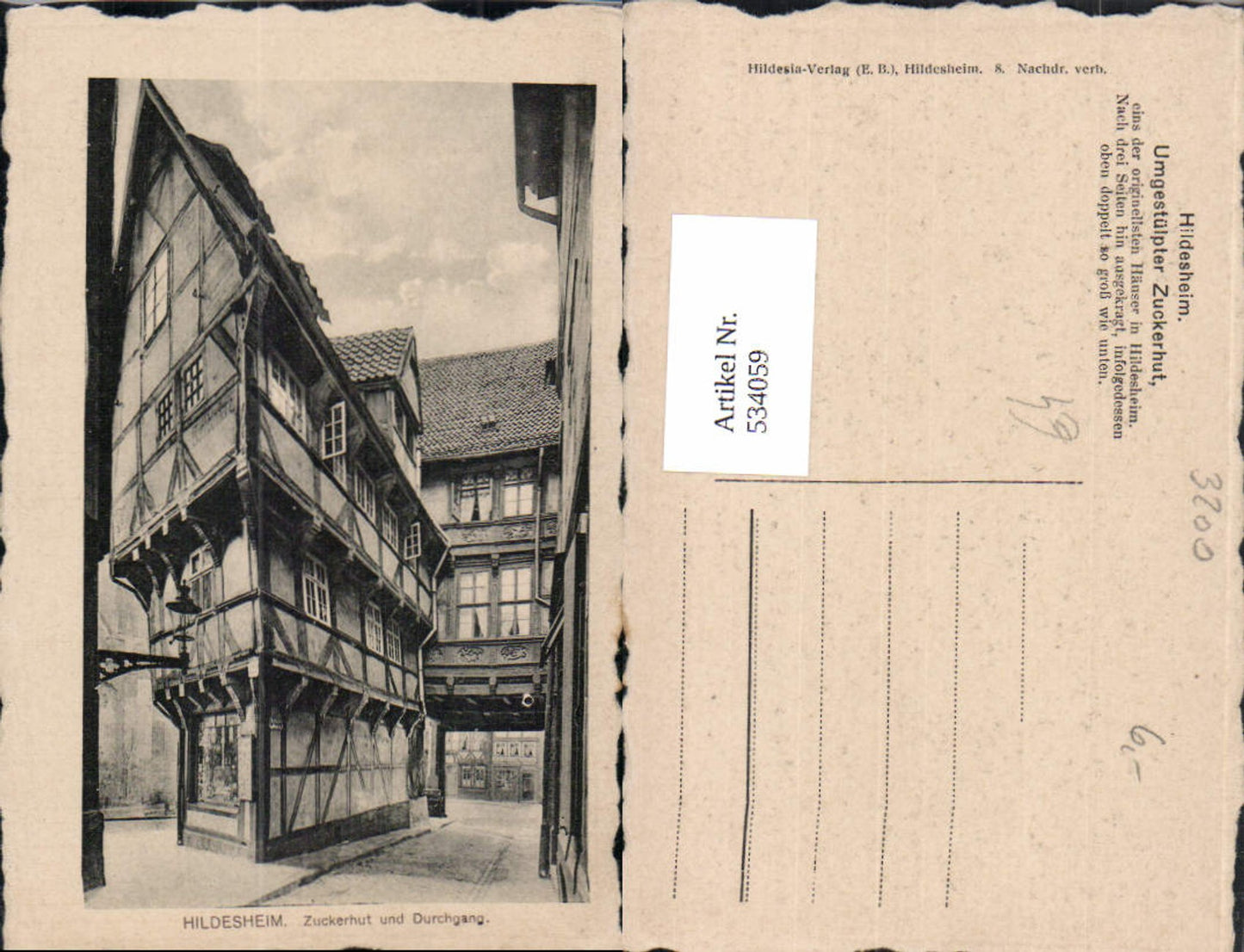 534059,Hildesheim Zuckerhut u. Durchgang Fachwerkhaus
