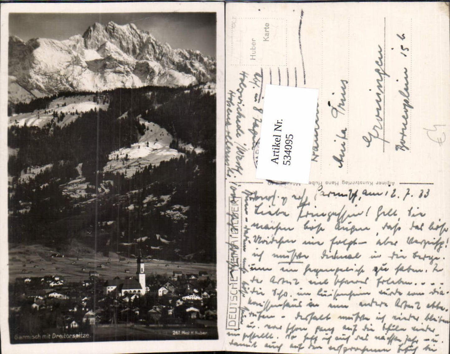 534095,Foto Ak Garmisch Garmisch-Partenkirchen m. Dreitorspitze pub Huber 261