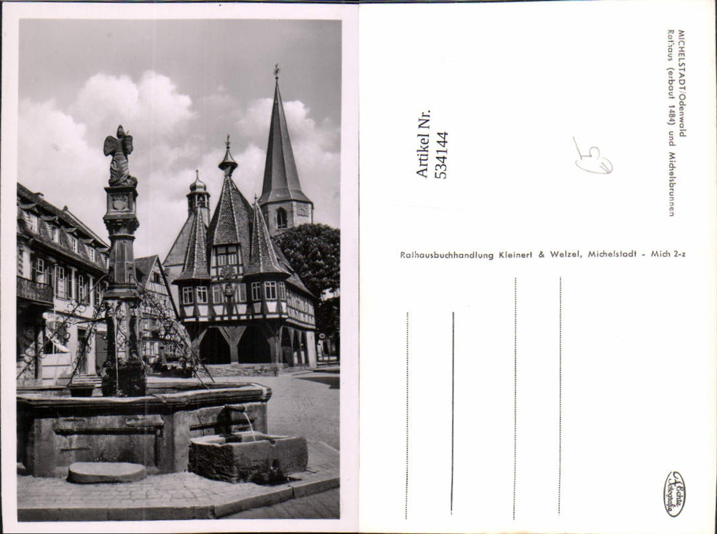 534144,Foto Ak Michelstadt Odenwald Rathaus u. Michelsbrunnen Brunnen