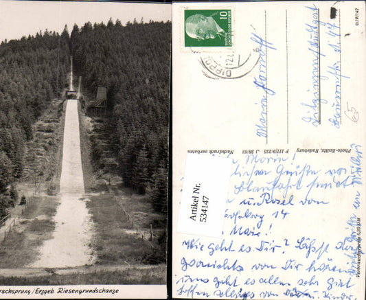534147,Foto Ak Altenberg Hirschsprung Erzgebirge Riesengrundschanze Skisprungschanze Sprungschanze