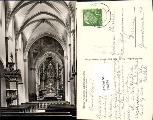 534174,Foto Ak Kloster Arnstein Obernhof Lahn Herz-Jesu-Altar m. Kanzel