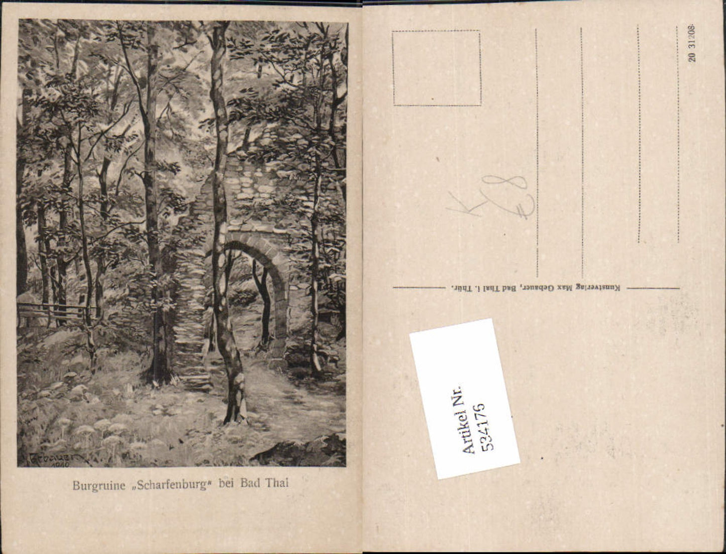 534176,Künstler Ak Gebauer Burgruine Scharfenburg b. Bad Thal Thal Ruhla