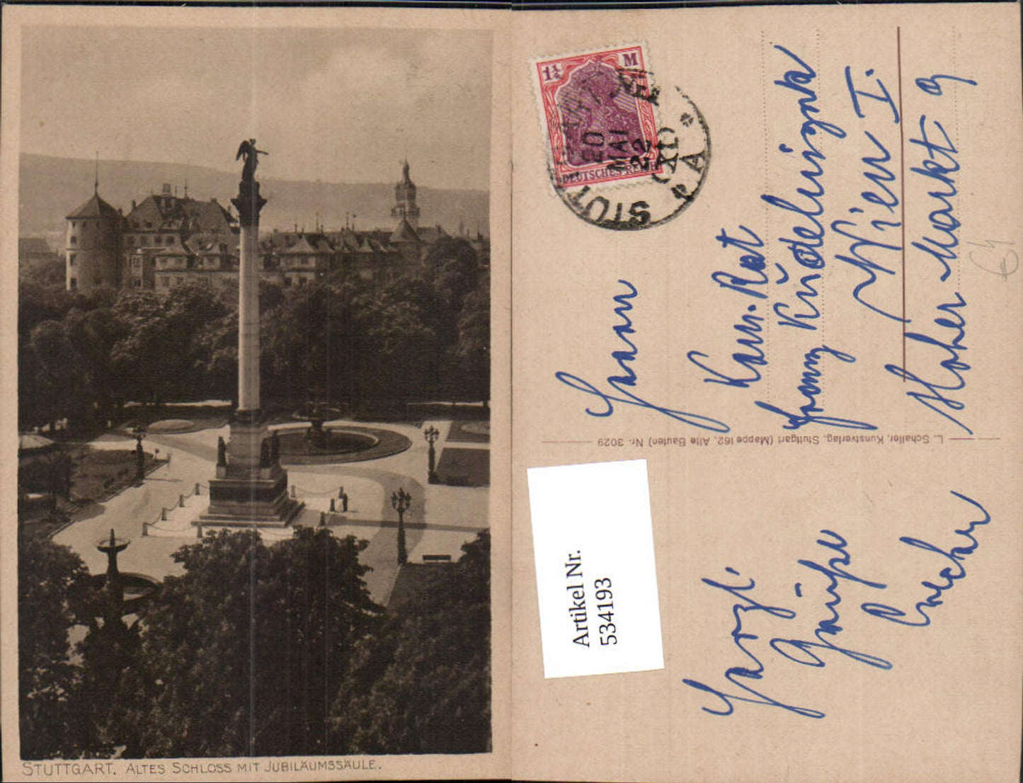 534193,Stuttgart Altes Schloss m. Jubiläumssäule
