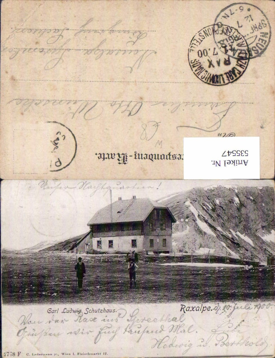 535547,Carl Ludwig Haus Rax Raxalpe b. Payerbach Semmering pub Ledermann 2778 F