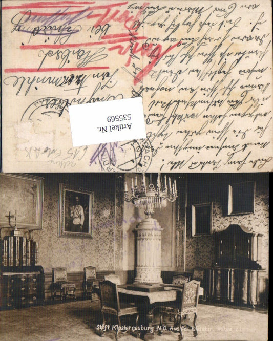 535569,seltene Foto-AK Korneuburg Prälaur Rokea Zimmer Ofen Luster Kachelofen