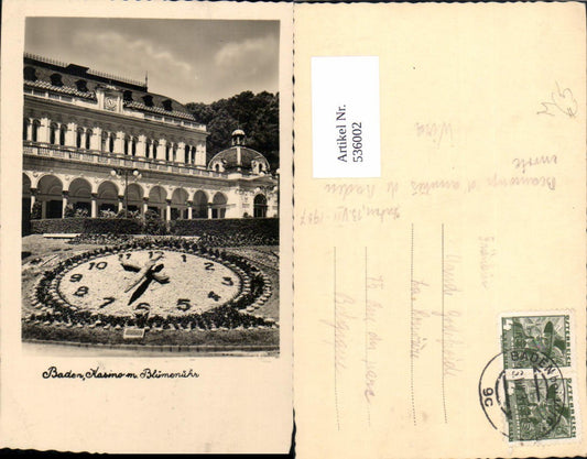 536002,tolle Foto-AK Baden Kasino Blumenuhr Casino