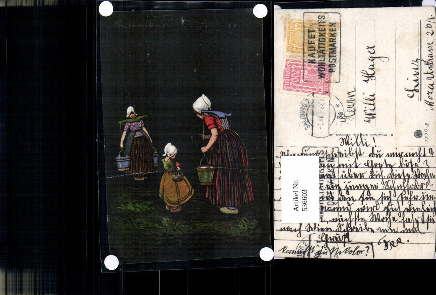536603,Künstler AK E. Colombo Wasserträgerinnen Wasserträger Kübel Frauen
