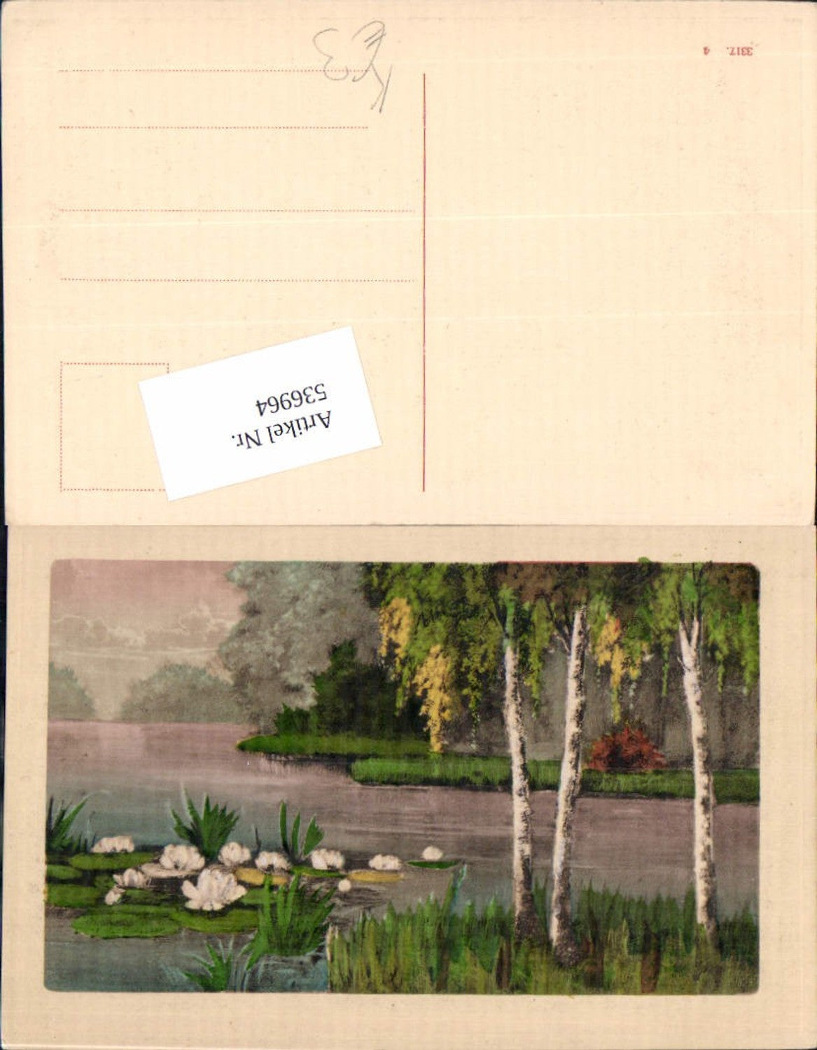 536964,Künstler AK Seerosen Birken Bäume Schilf