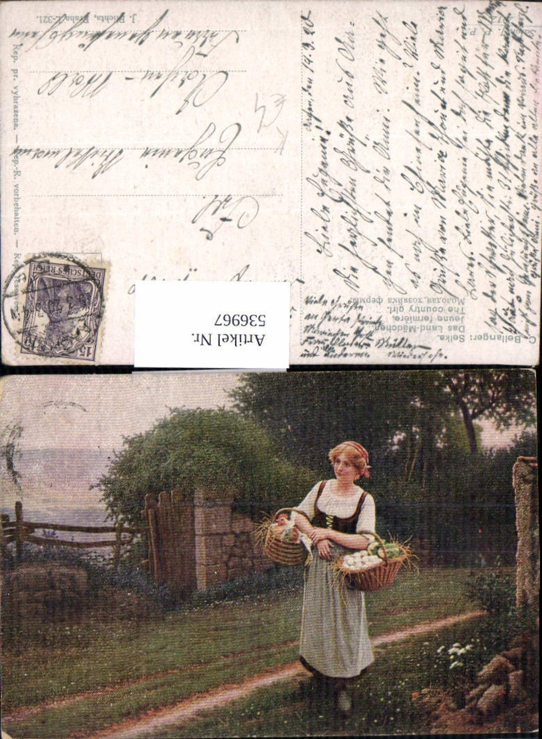 536967,Künstler AK C. Bellanger Selka Korb Essen Frau