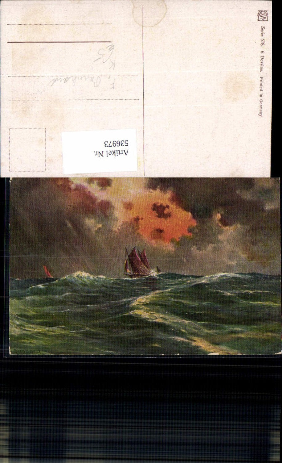536973,Künstler AK F. Bernhard Segelschiff Meer Wellen Sturm