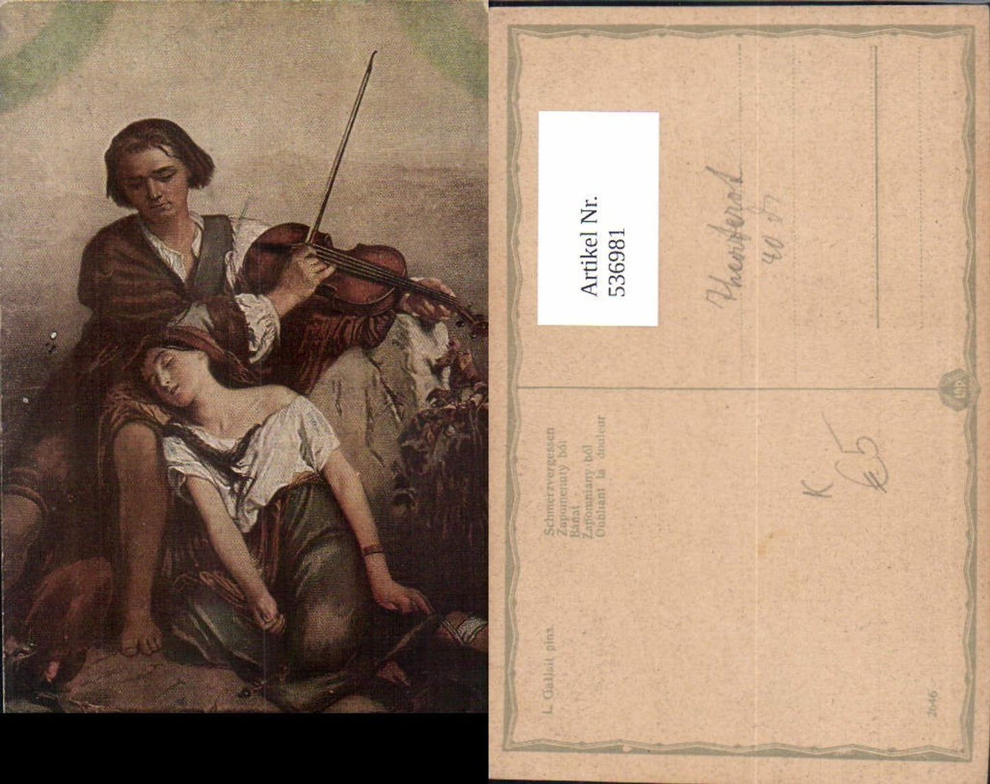 536981,Künstler AK L. Gallait Liebe Geige Musik Frau