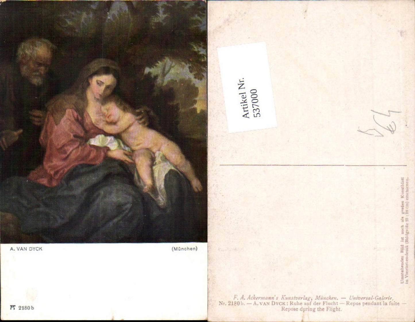 537000,Künstler AK A. Van Dyck Ruhe auf d. Flucht pub Ackermann 2180b