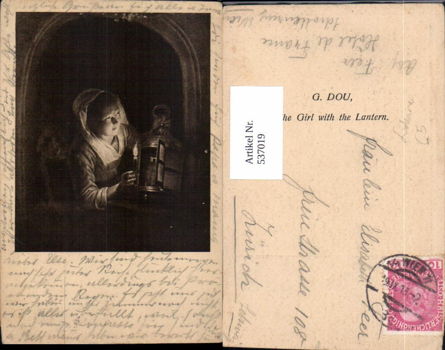 537019,Künstler AK G. Dou The Girl with the Lantern Laterne