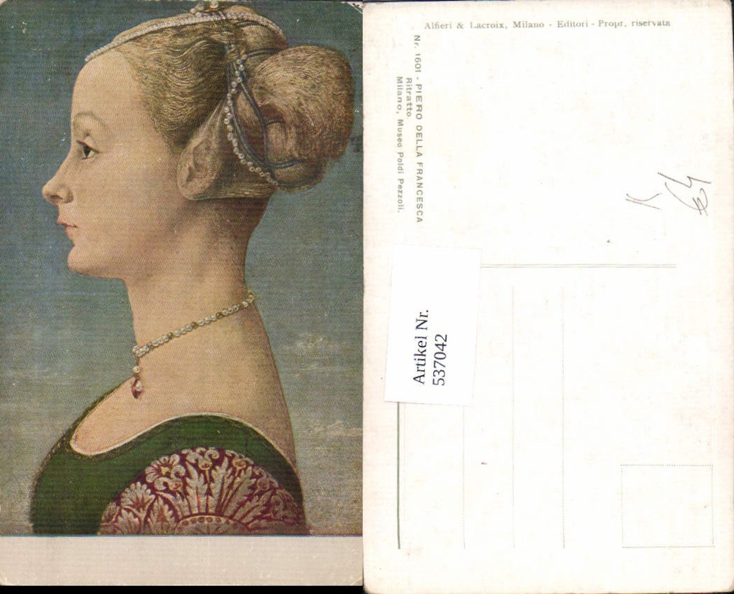 537042, Artist AK Ritratto Piero Della Francesca Woman Portrait Hair Jewelry Necklace