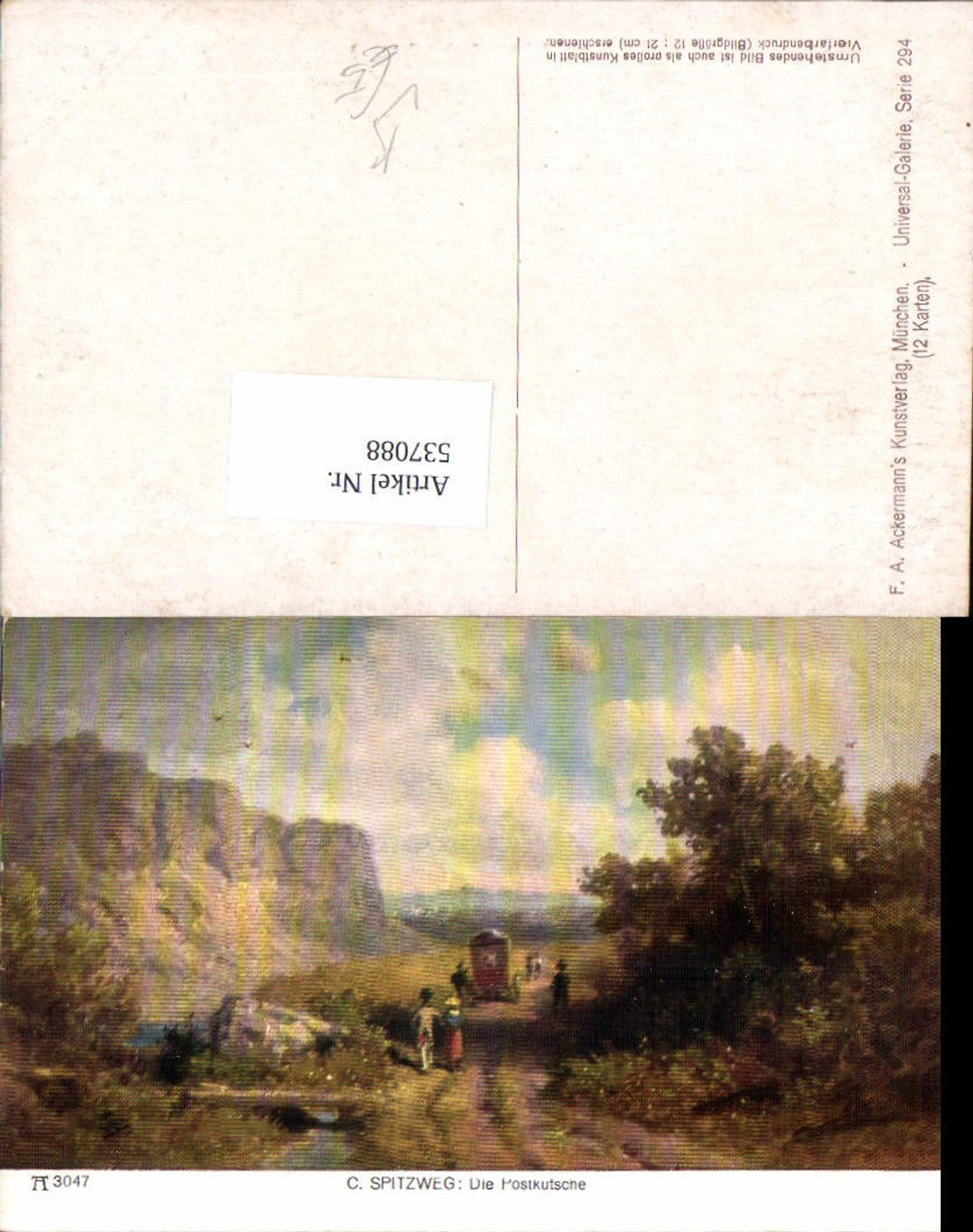537088,Künstler AK Carl Spitzweg Postkutsche Kutsche Postwesen pub Ackermann 3047