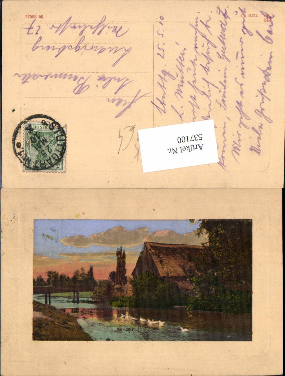 537100,Künstler AK Dorf bach Enten Stp. Stuttgart 1910
