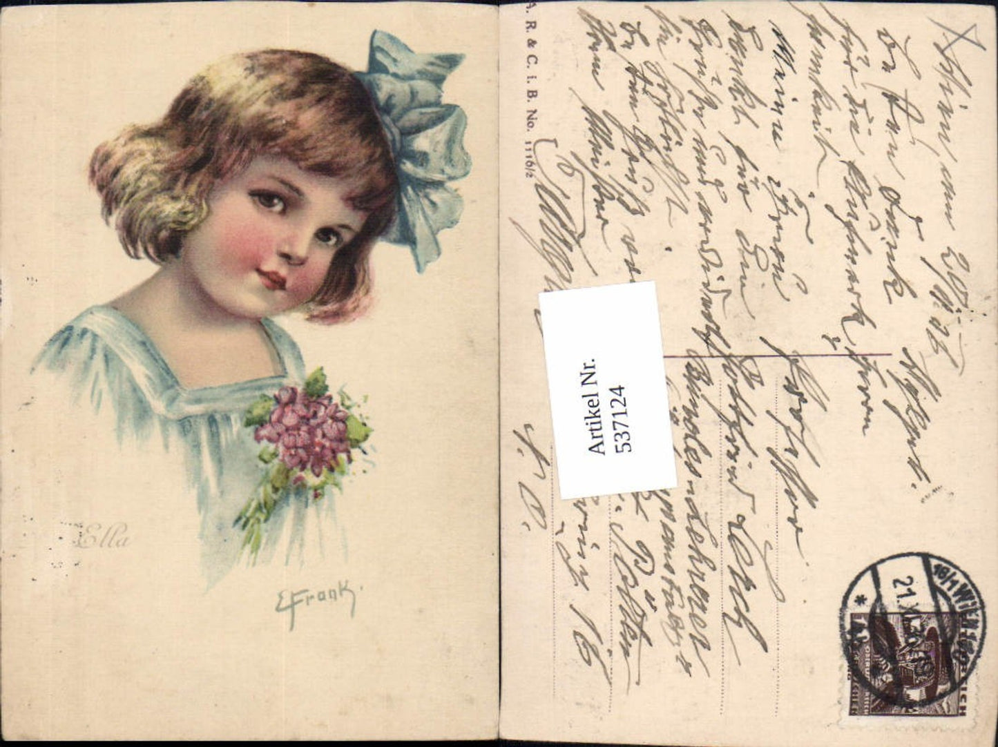 537124,tolle Künstler AK Elly Frank Ella Mädchen Portrait Kind