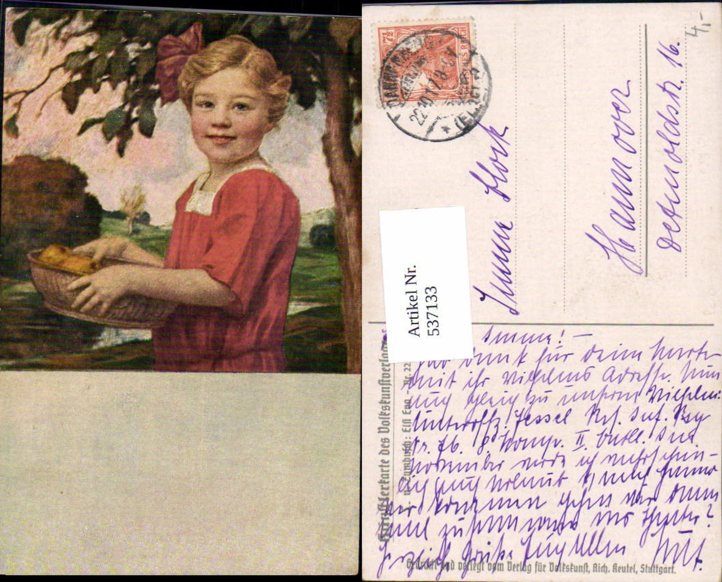 537133,tolle Künstler AK L. Zumbusch Mädchen Obst Korb pub Volkskunstverlag 221