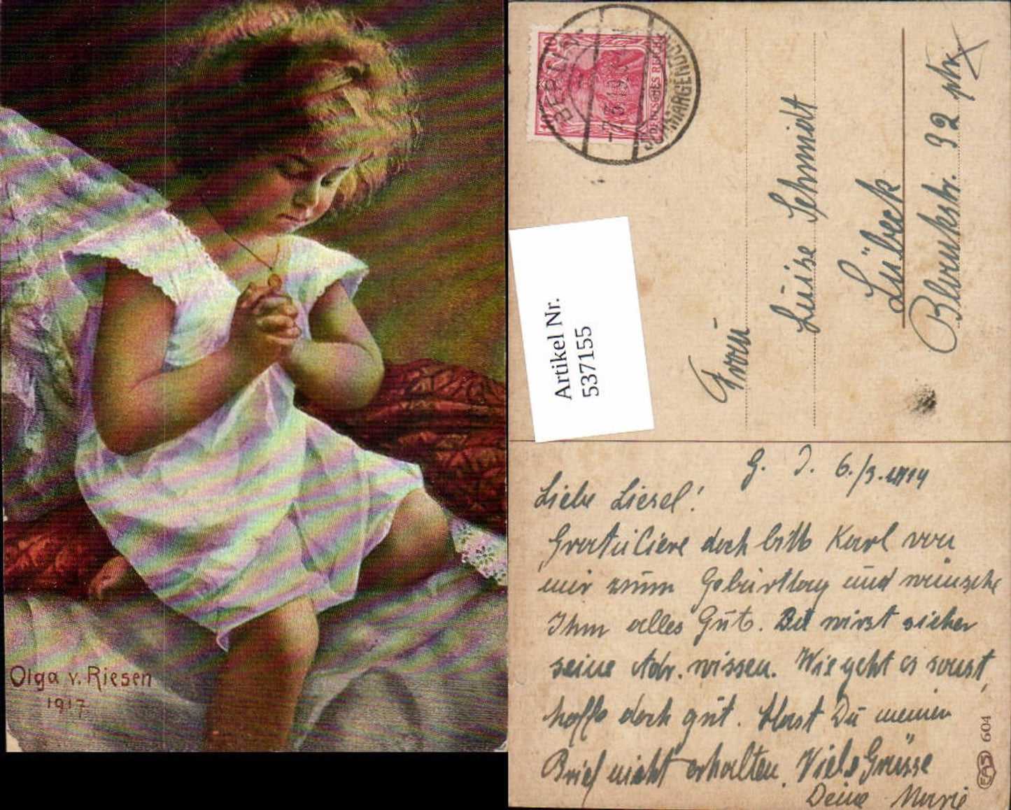 537155, great artist AK Olga von Riesen girl child praying prays