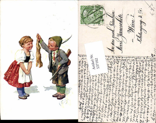 537162,tolle Künstler AK Karl Feiertag Jäger Jagd Junge Hase pub B.K.W.I 699-3