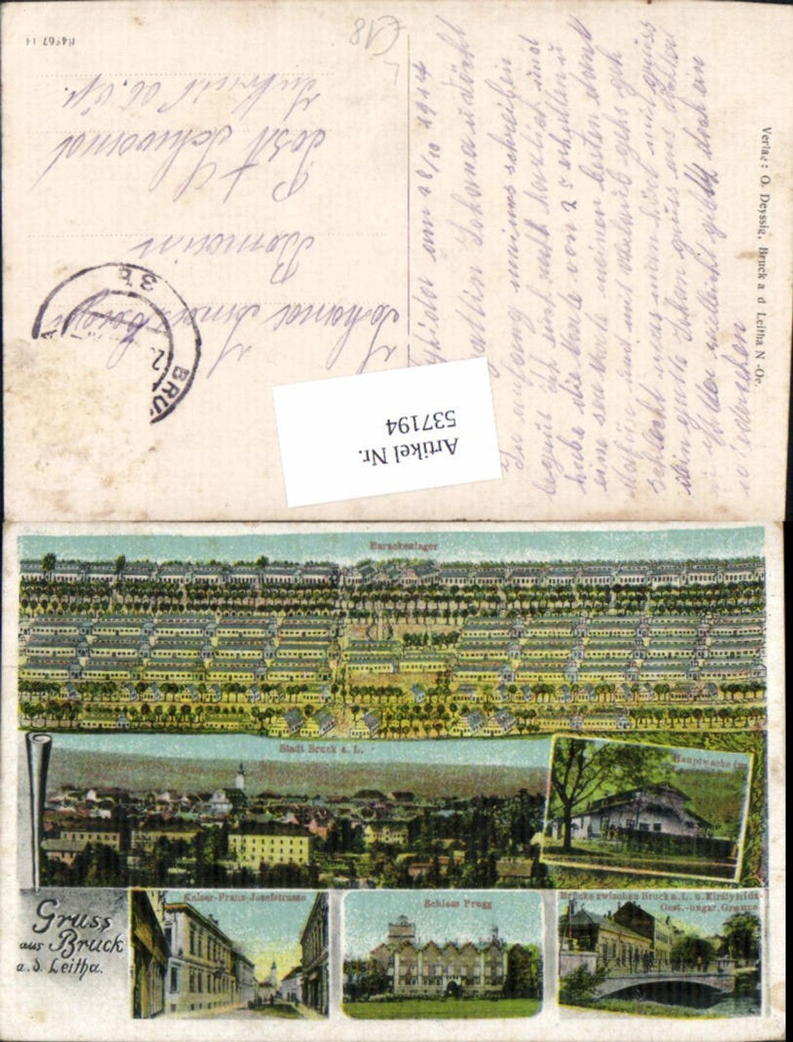 537194,tolle Lithographie Gruß aus Bruck an der Leitha Prugg