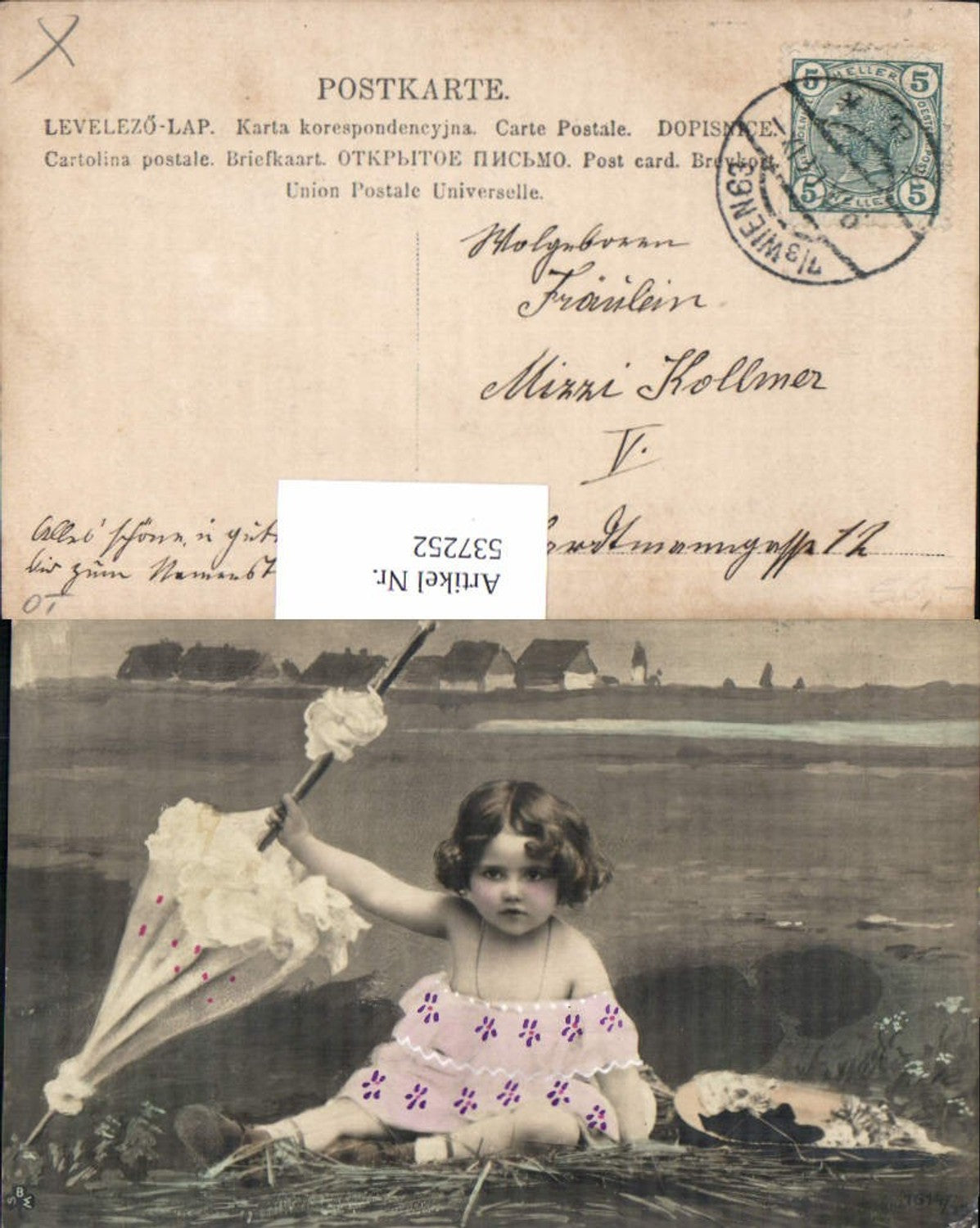 537252,tolle Foto-AK Kind Schirm Mädchen
