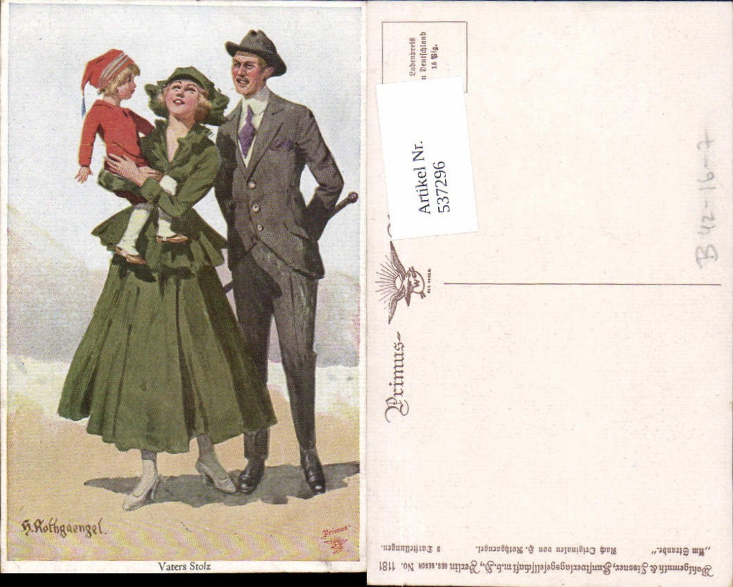 537296,tolle Künstler AK H. Rothgaengel Familie Mann Anzug Kind pub Primus 1181