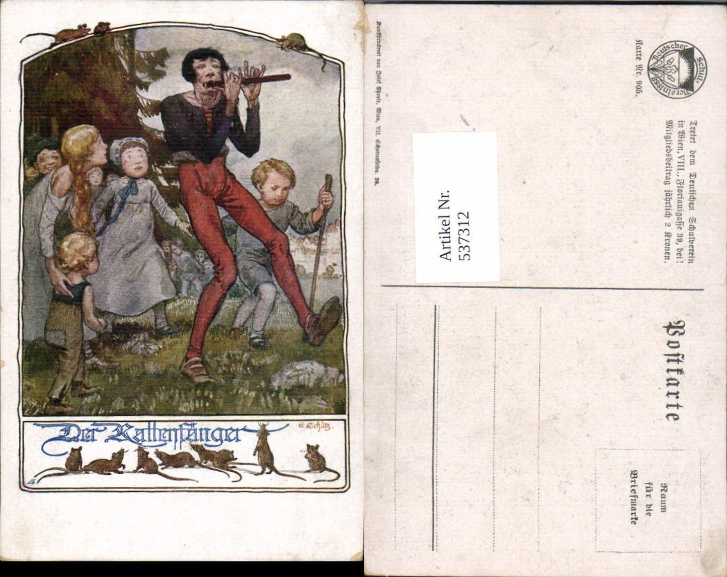 537312,tolle AK Deutscher Schulverein 905 Märchen Rattenfänger Hameln Flöte