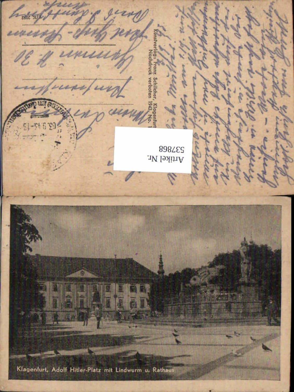 537868,Klagenfurt Lindwurm m. Platz Rathaus pub Schilcher