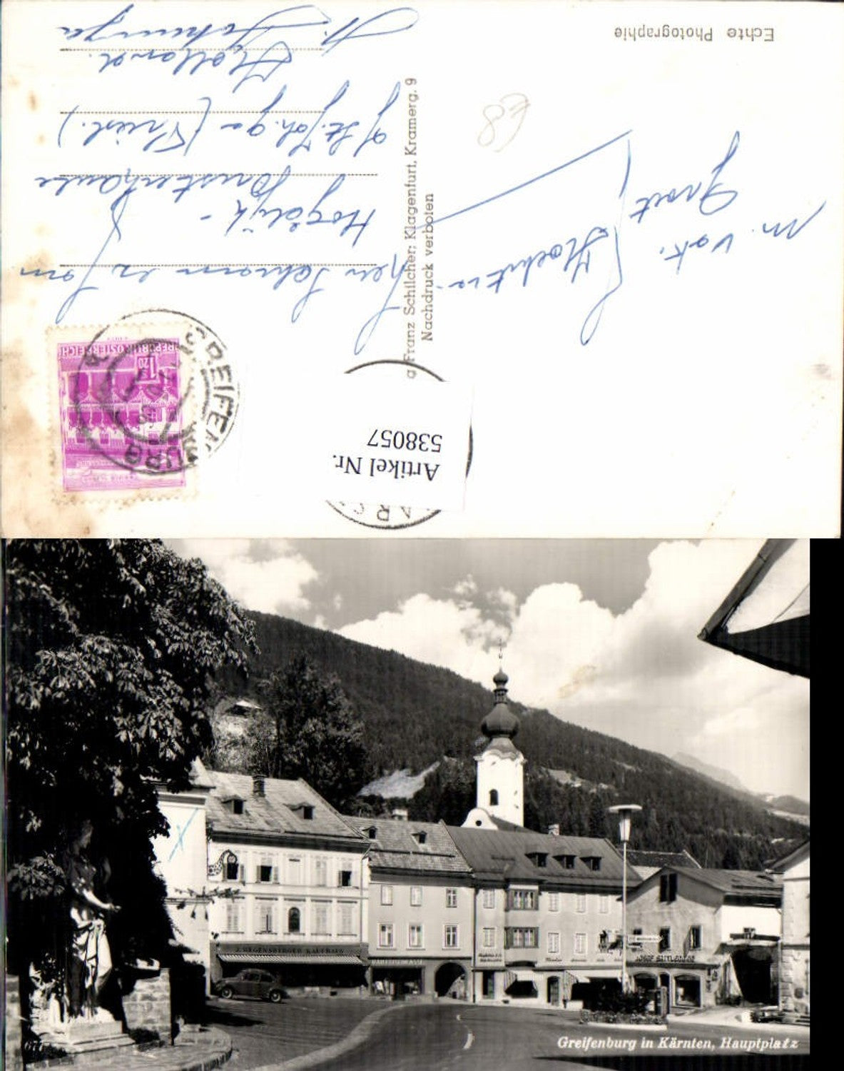538057,Greifenburg in Kärnten Hauptplatz VW Käfer Auto Oldtimer