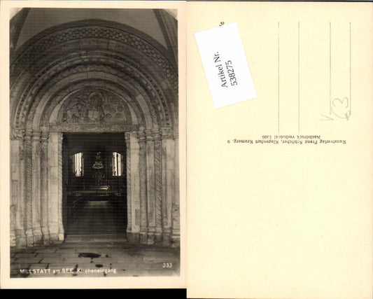 538275, Photo postcard Millstatt am See church entrance