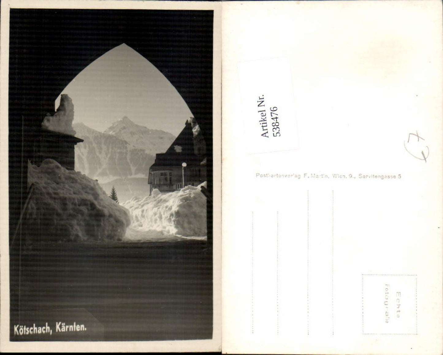 538476, great photo postcard Kötschach Mauthen scene in the town snow masses
