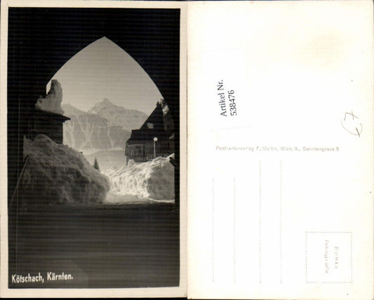 538476, great photo postcard Kötschach Mauthen scene in the town snow masses