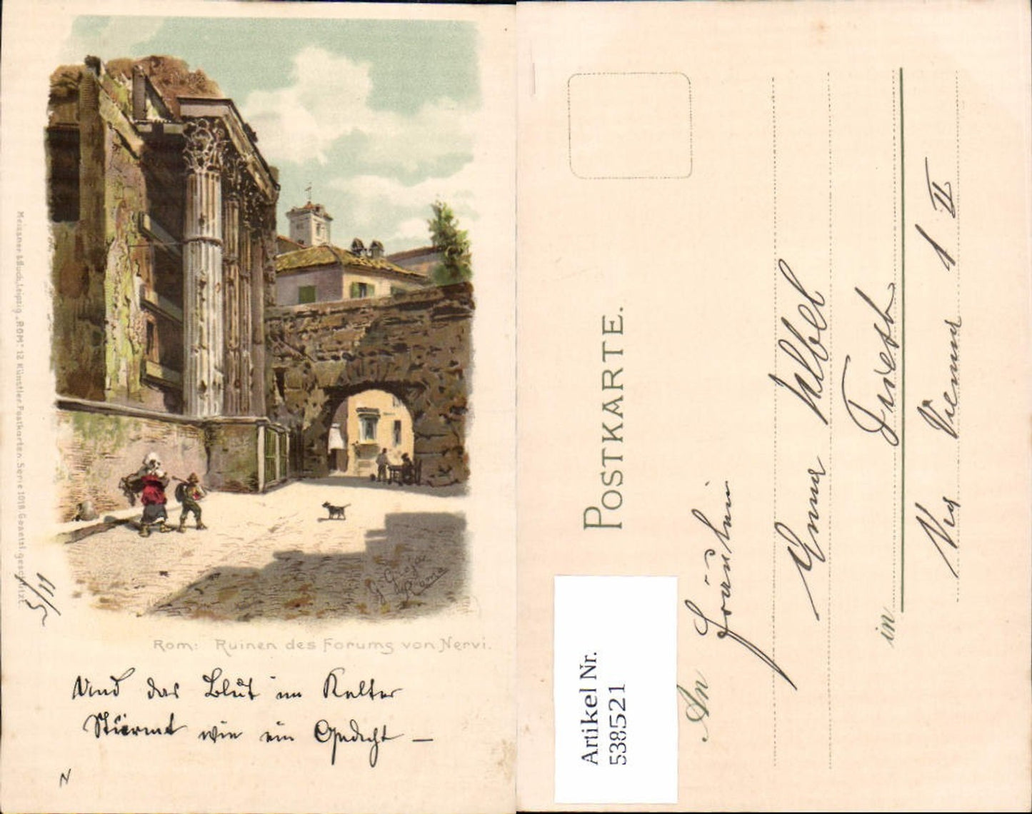 538520,Künstler Litho G. Gioja Rom Roma Ruinen des Forums Nervi pub Meissner & Buch 1018