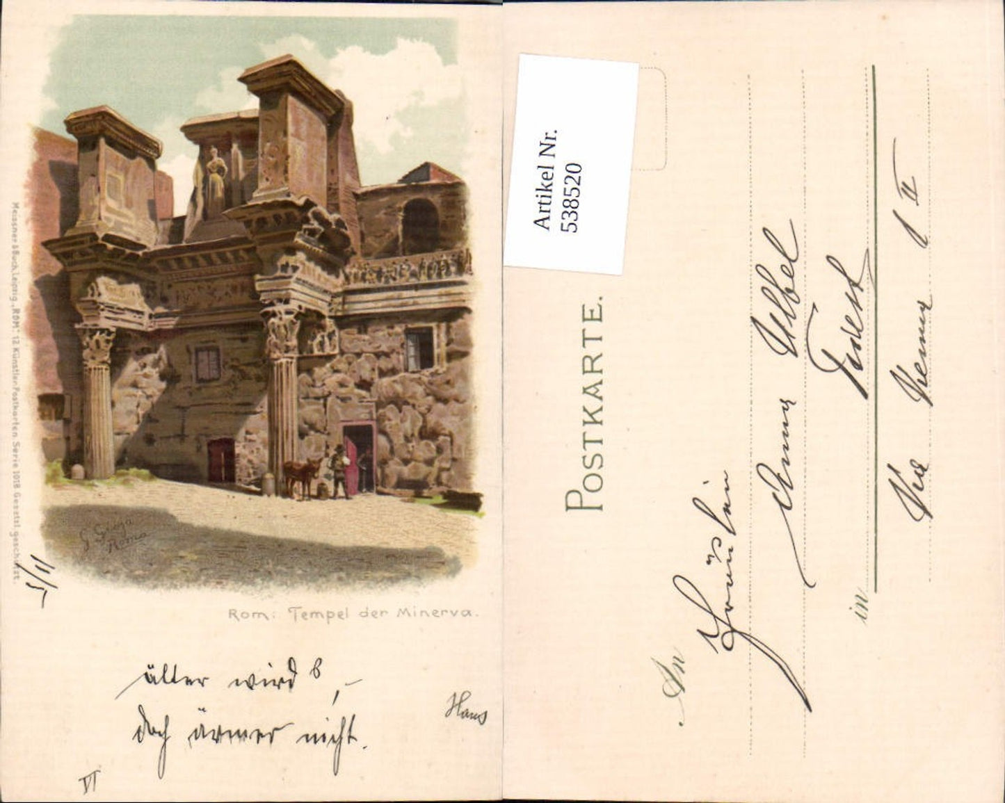 538521,Künstler Litho G. Gioja Rom Roma Tempel d. Minerva  pub Meissner & Buch 1018