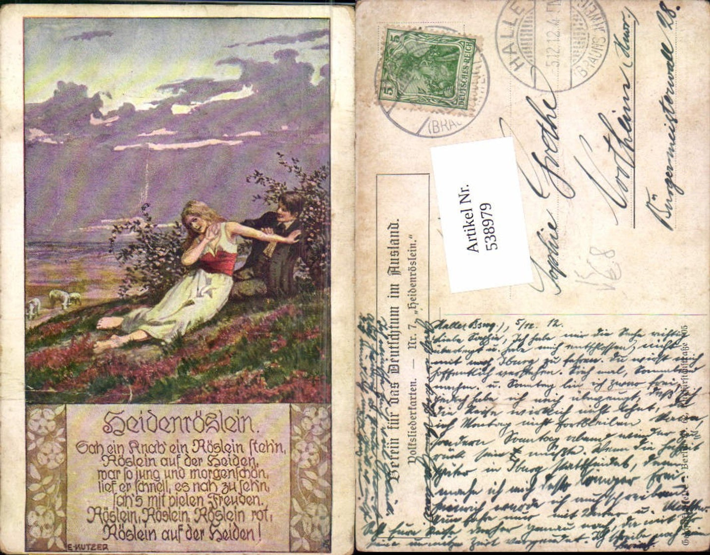 538979,Verein für das Deutschtum im Ausland Volksliedkarte Ernst Kutzer Heidenröslein