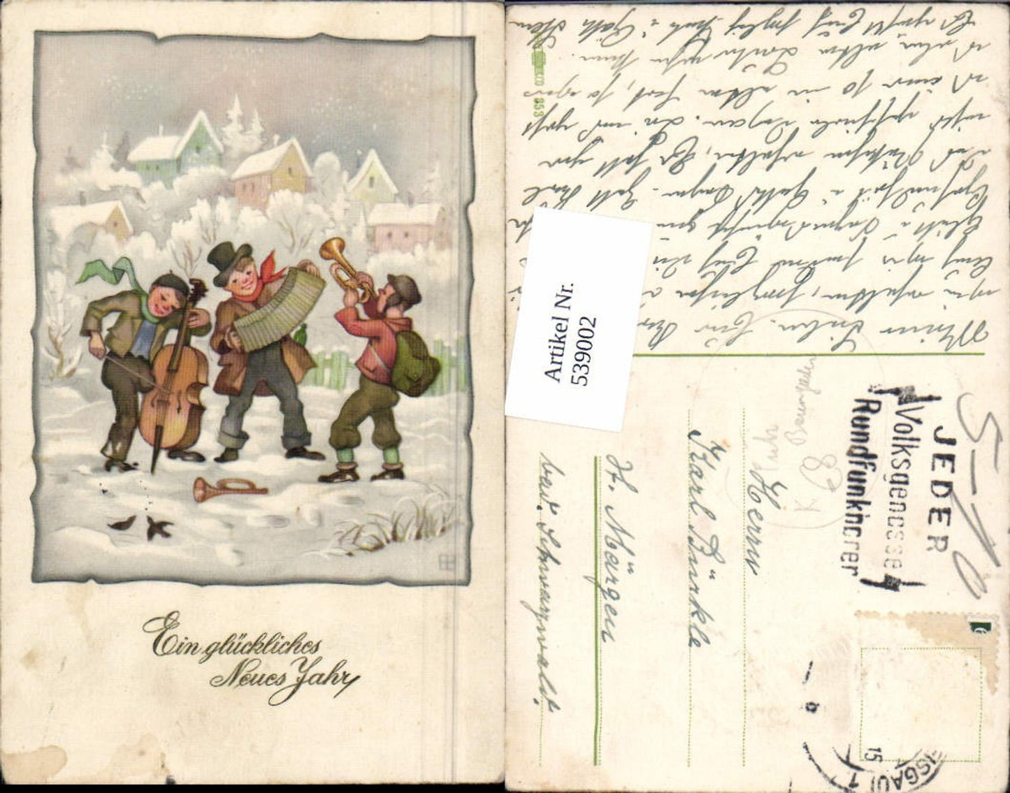 539002,tolle Künstler AK Fritz Baumgarten Neujahr Trompete Ziehharmonika