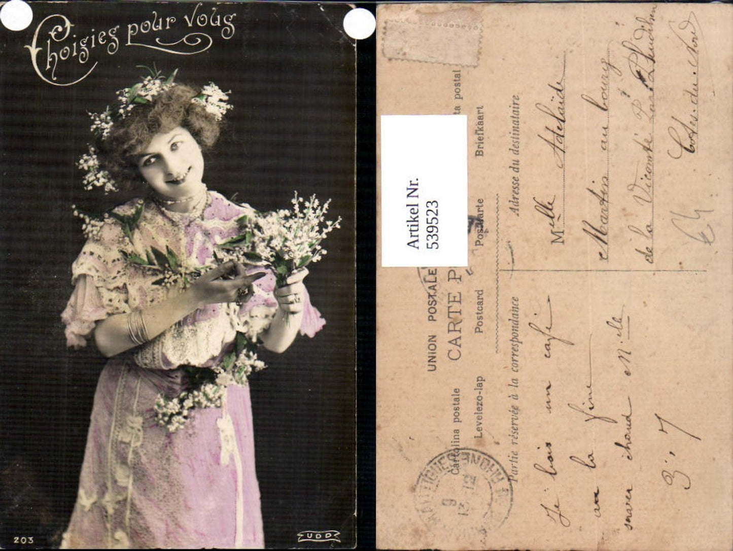 539523, great photo postcard woman dress fashion flowers girl woman photo art