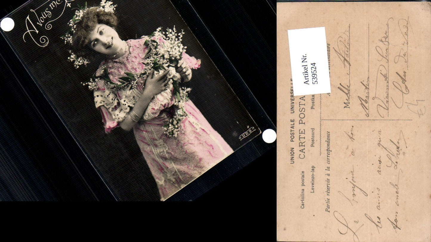 539524, great photo postcard woman dress fashion flowers girl woman photo art