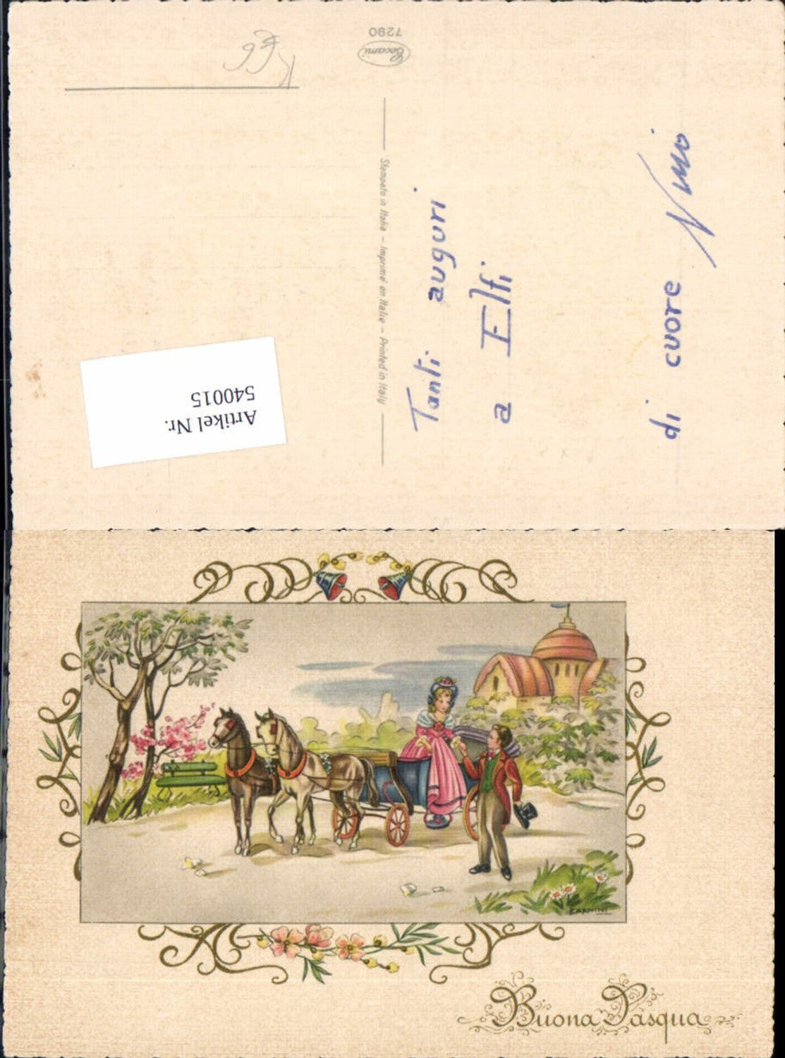540015,tolle Künstler AK Passepartout Kutsche Pferd Frau Liebe Mann