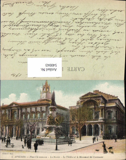 540043,Avignon Place Cle menceau La Mairie Monument du Centenaire Statue Theater