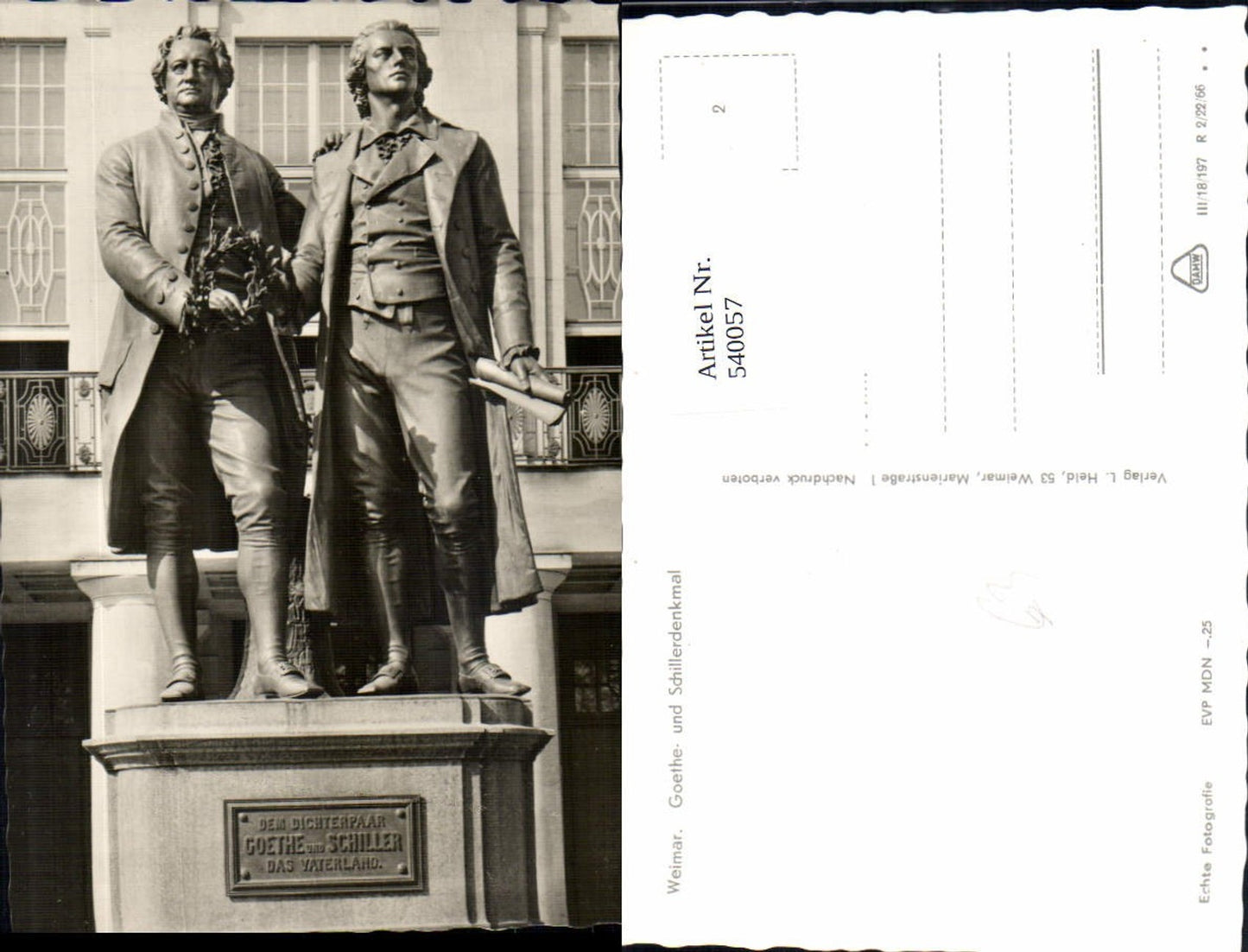 540057,Foto Ak Weimar Goethe- und Schillerdenkmal Statue Monument