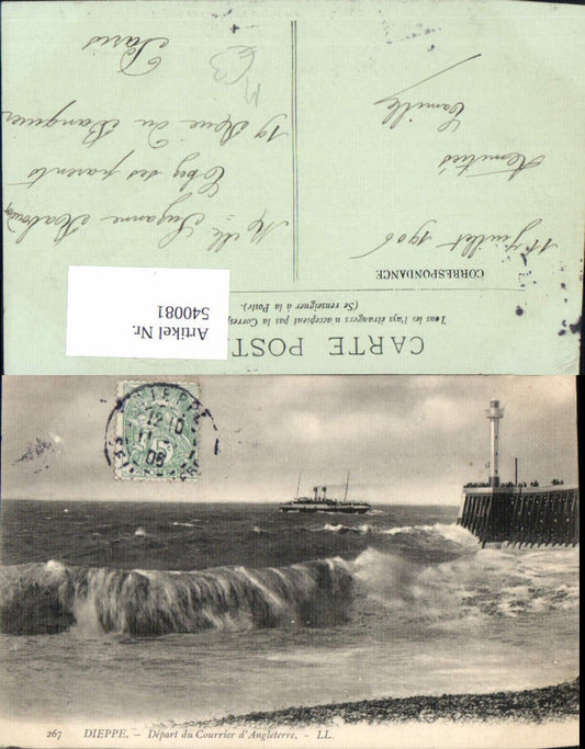 540081,Dieppe Depart du Courrier d Angleterre Leuchtturm Schiff Dampfer