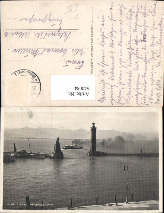 540084,Lindau Bodensee Hafenausfahrt Löwendenkmal Leuchtturm Dampfer Schiff pub Risch-Lau 519