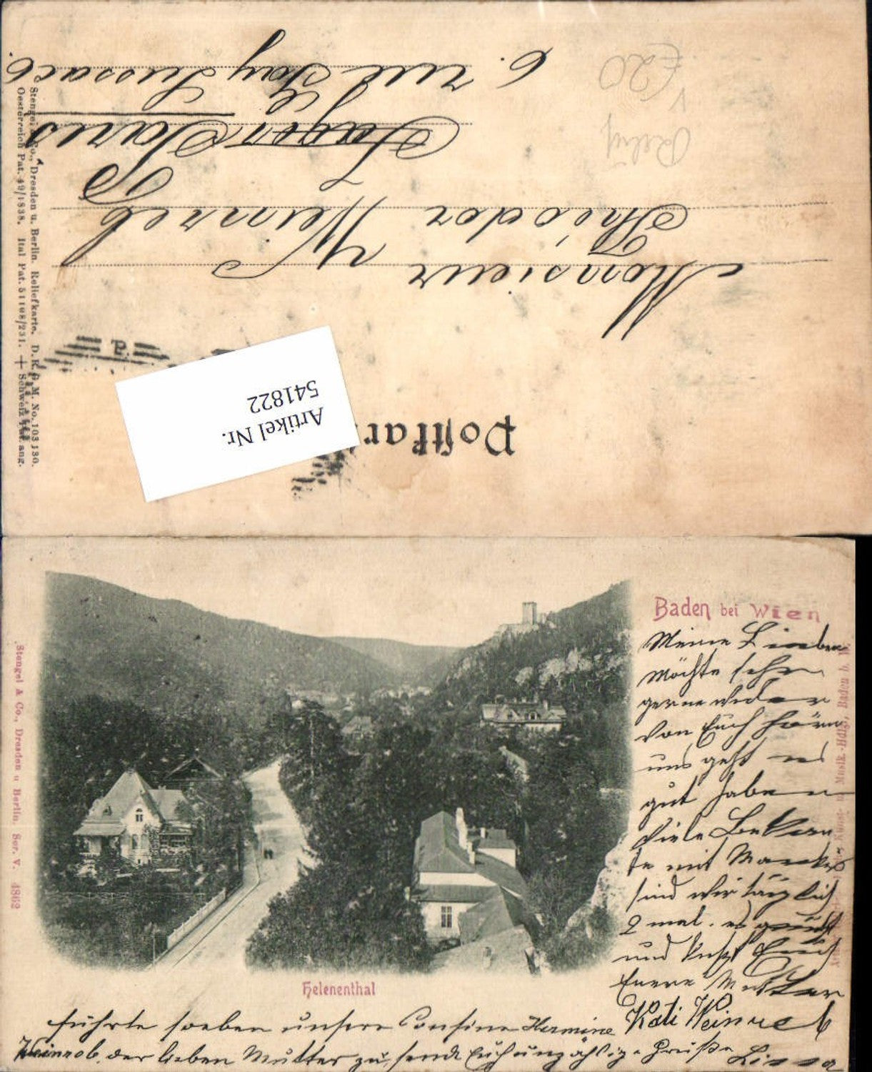 541822,tolle Relief Präge AK Baden Helenenthal Wien pub Stengel Co. 4862