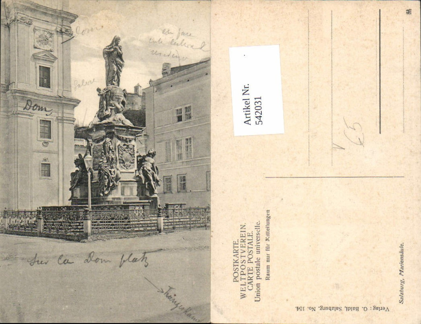 542031, Salzburg City Mariensäule pub Baldi 154