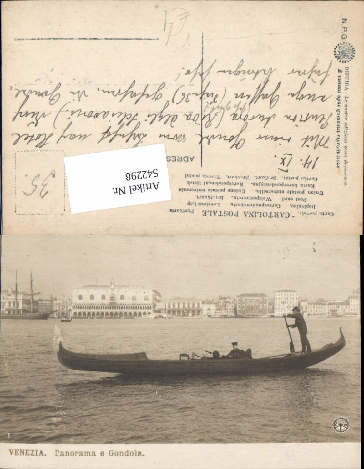 542298,tolle Foto-AK Veneto Venezia Venedig Gondel Panorama pub NPG 1