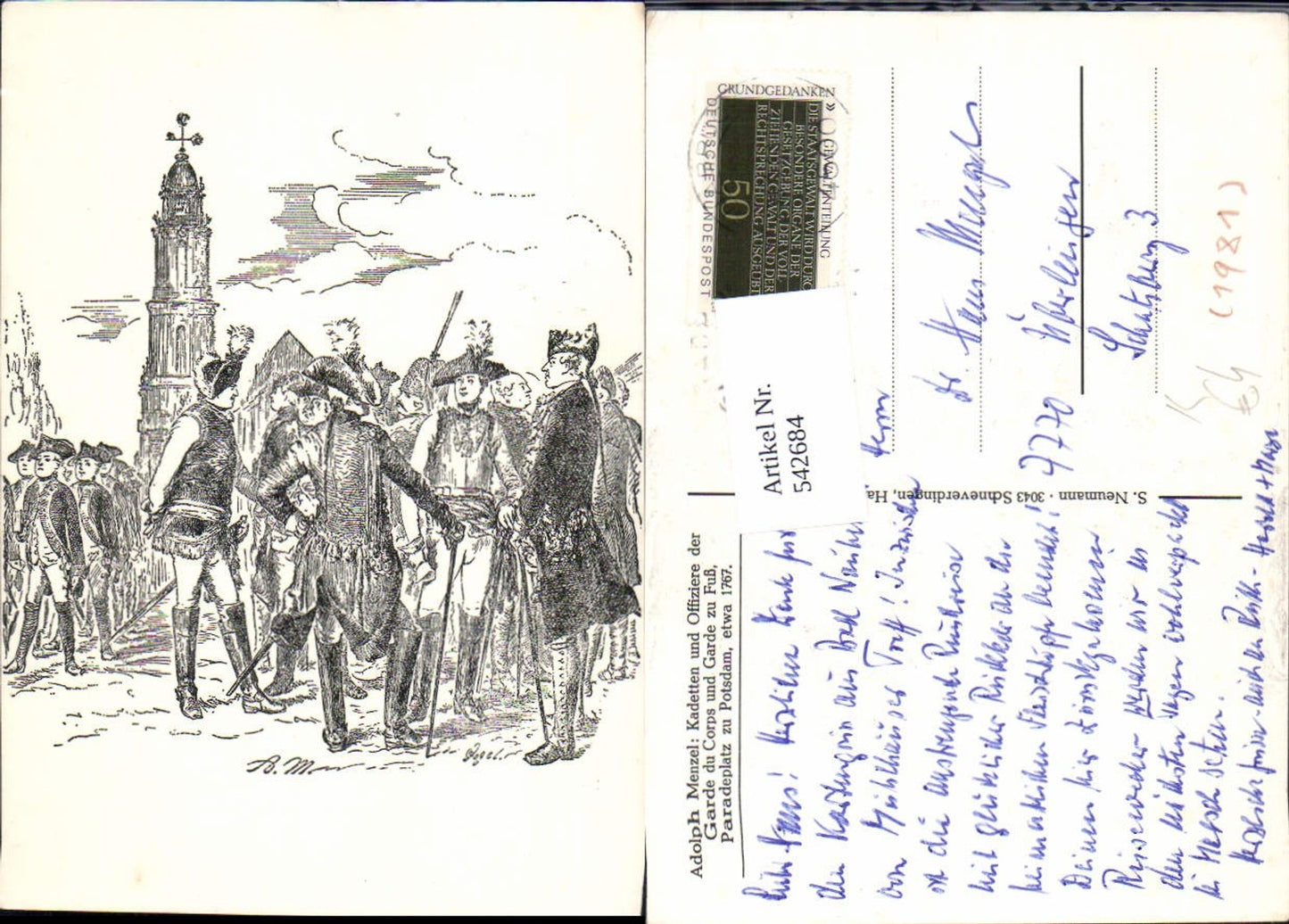 542684,Künstler AK Adolph Menzel Kadetten u. Offiziere Potsdam 1767