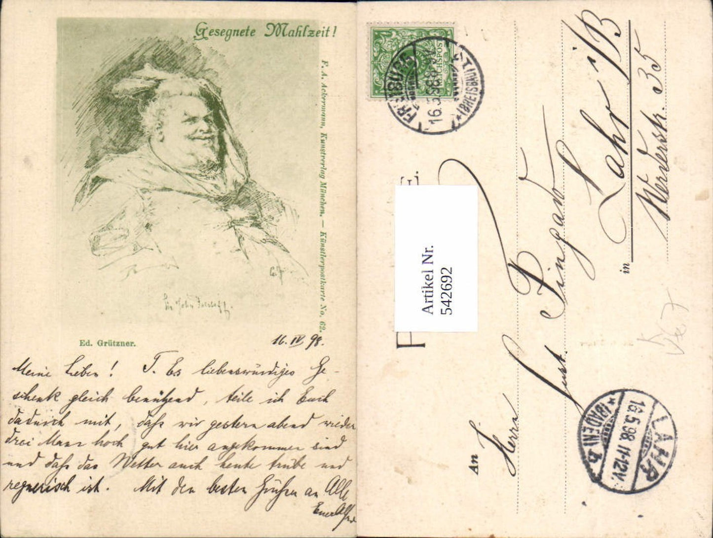 542692,Künstler AK Ed. Grützner Gesegnete Mahlzeit pub Ackermann 62